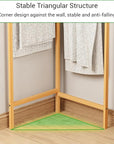 Lukzer Bamboo Corner Coat Rack – Space-Saving Freestanding Hanger Stand for Clothes, Hats & Bags with 6 Hooks, Multi-Tier Clothes Organizer for Entryway, Bedroom, Living Room & Hallway