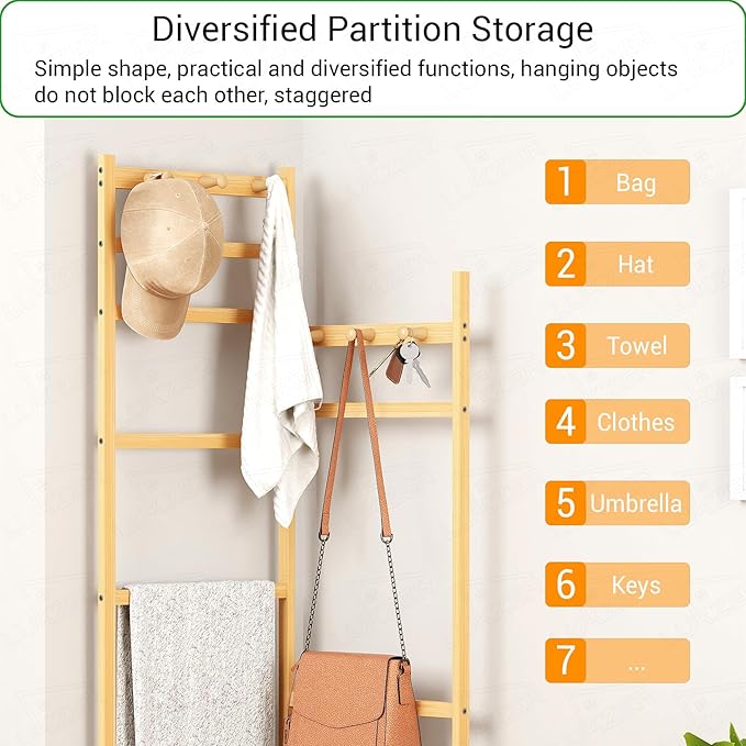 Lukzer Bamboo Corner Coat Rack With Hooks (CH-500)