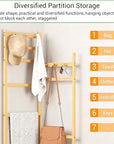 Lukzer Bamboo Corner Coat Rack – Space-Saving Freestanding Hanger Stand for Clothes, Hats & Bags with 6 Hooks, Multi-Tier Clothes Organizer for Entryway, Bedroom, Living Room & Hallway