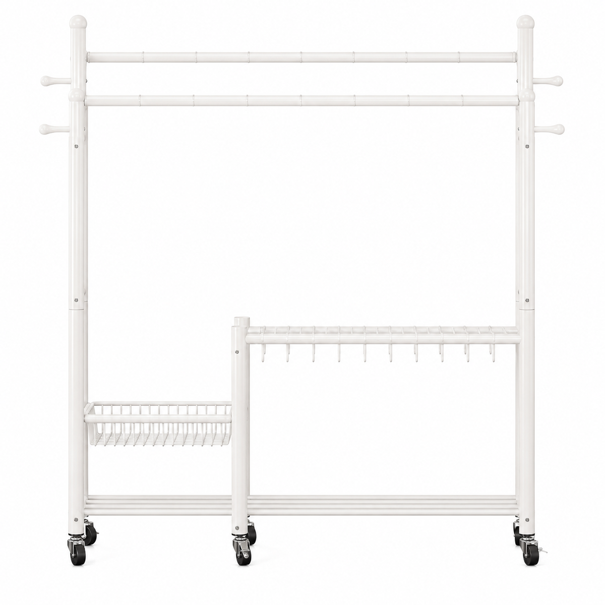 Lukzer 32 mm Metal Double Rod Garment Rack with Multiple Cloth Hangers & Shoes Organizer (White)