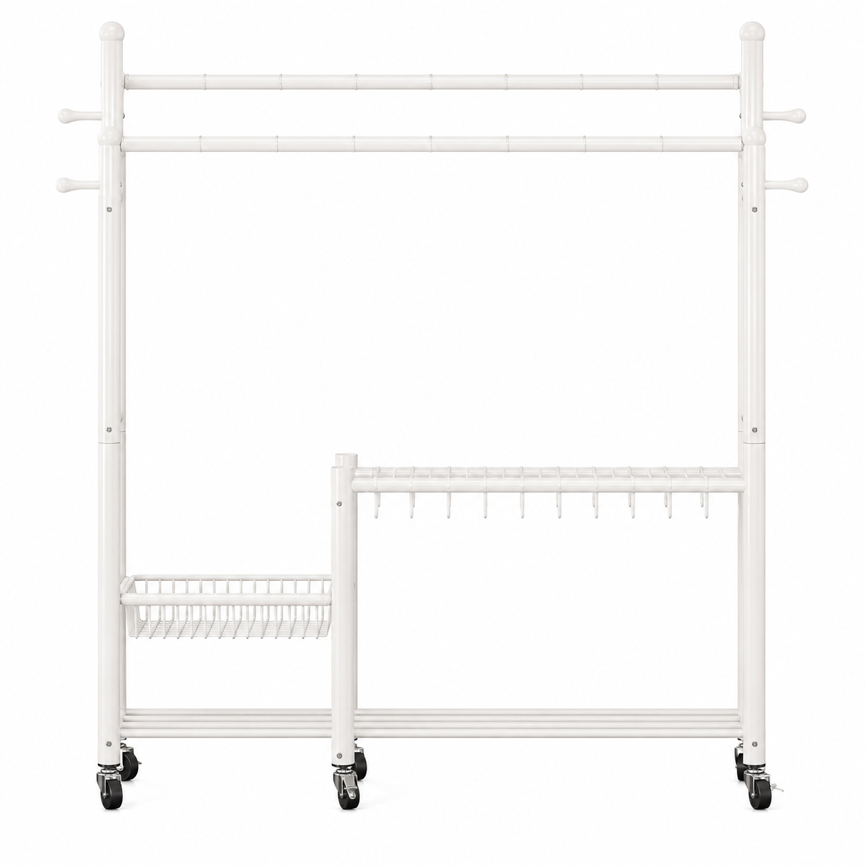 Lukzer 32 mm Metal Double Rod Garment Rack with Multiple Cloth Hangers & Shoes Organizer (White)