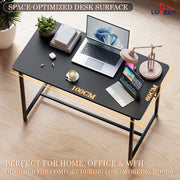 Lukzer Engineered Wood Study Table with X-Support Metal Frame & Adjustable Footpad (MST-009/Black & Black)