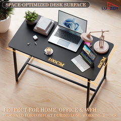 Lukzer Engineered Wood Study Table with X-Support Metal Frame & Adjustable Footpad (MST-009/Black & Black)
