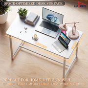 Lukzer Engineered Wood Study Table with X-Support Metal Frame & Adjustable Footpad (MST-009/White & White)
