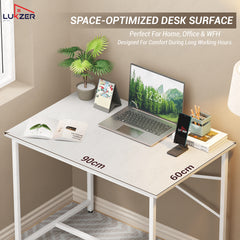 Lukzer X-Support Metal Frame & Engineered Wood Study Table for Home & Office (MST-008) white & white