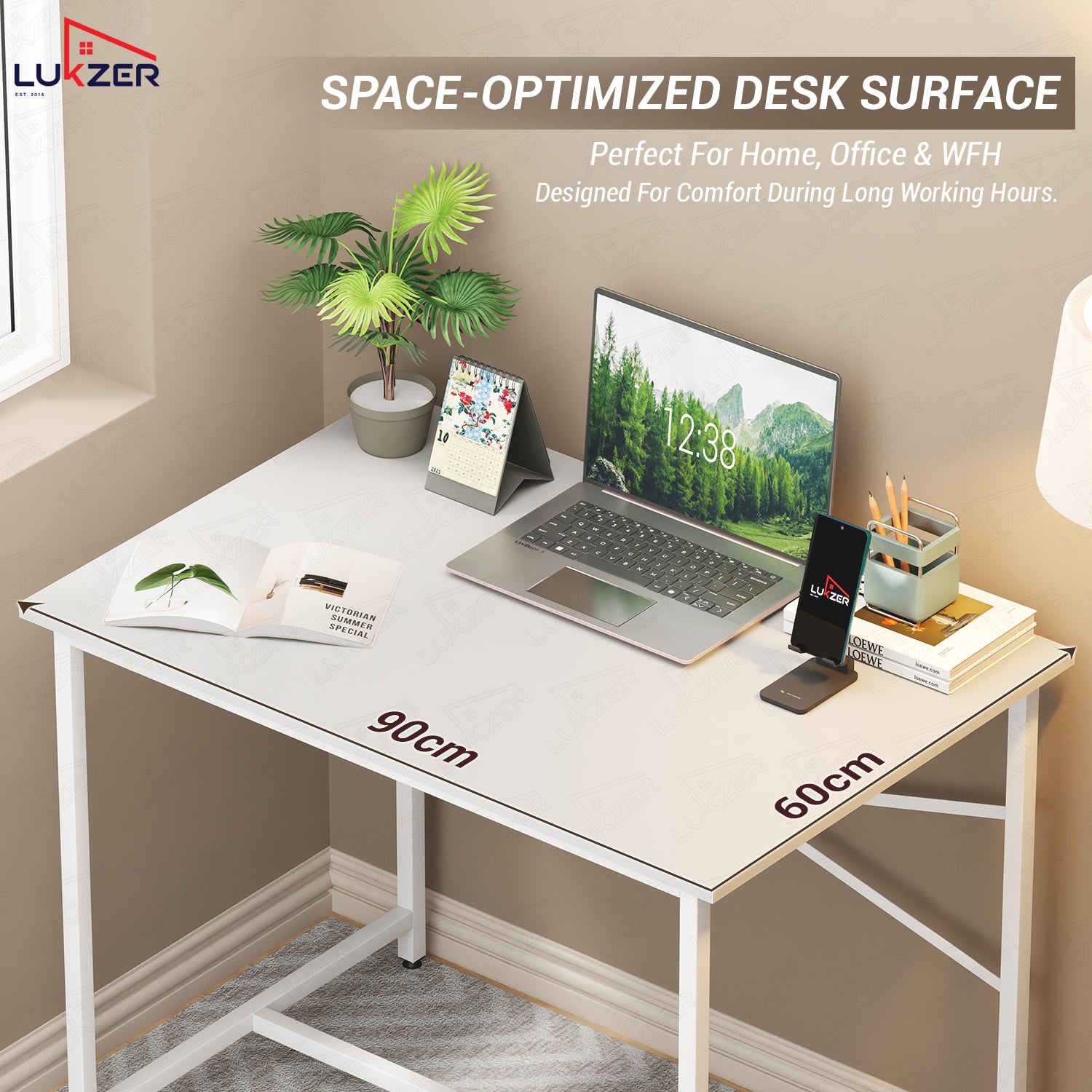 Lukzer X-Support Metal Frame & Engineered Wood Study Table for Home & Office (MST-008) white & white