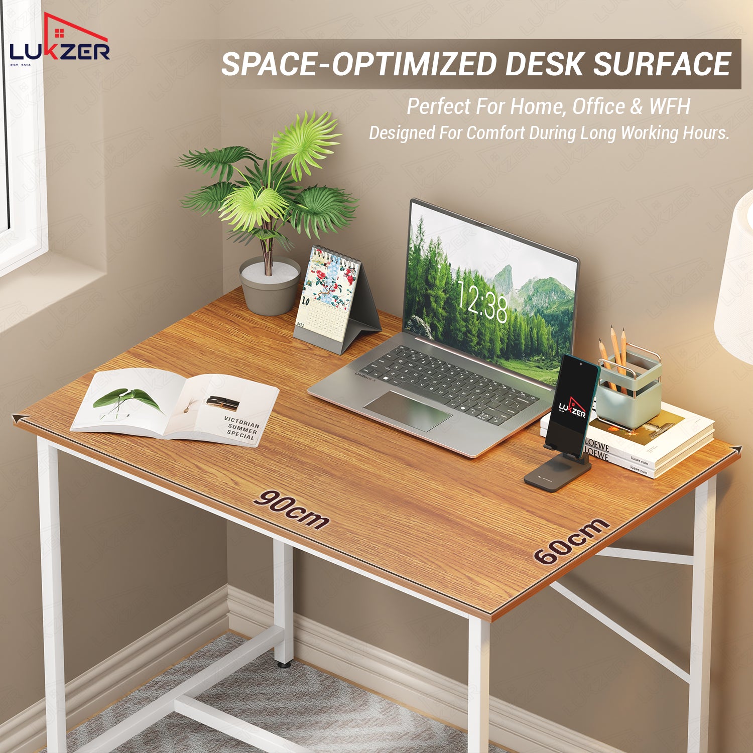 Lukzer X-Support Metal Frame & Engineered Wood Study Table for Home & Office (MST-008) white &  Oak Brown