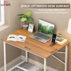Lukzer X-Support Metal Frame & Engineered Wood Study Table for Home & Office (MST-008) white &  Oak Brown