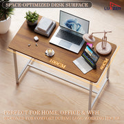 Lukzer Engineered Wood Study Table with X-Support Metal Frame & Adjustable Footpad (MST-009/White & Oak Brown)