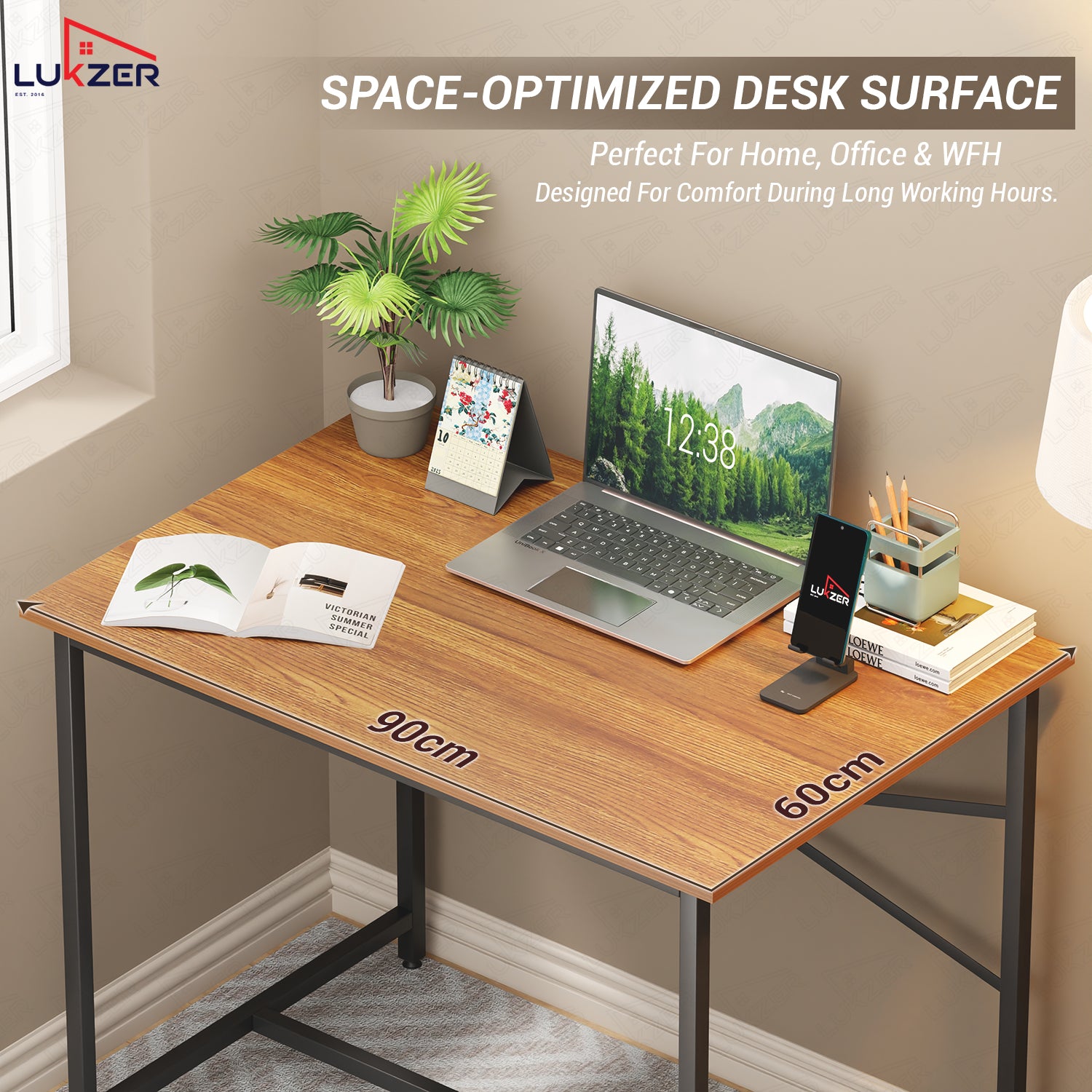Lukzer X-Support Metal Frame & Engineered Wood Study Table for Home & Office (MST-008) Black &  Oak Brown