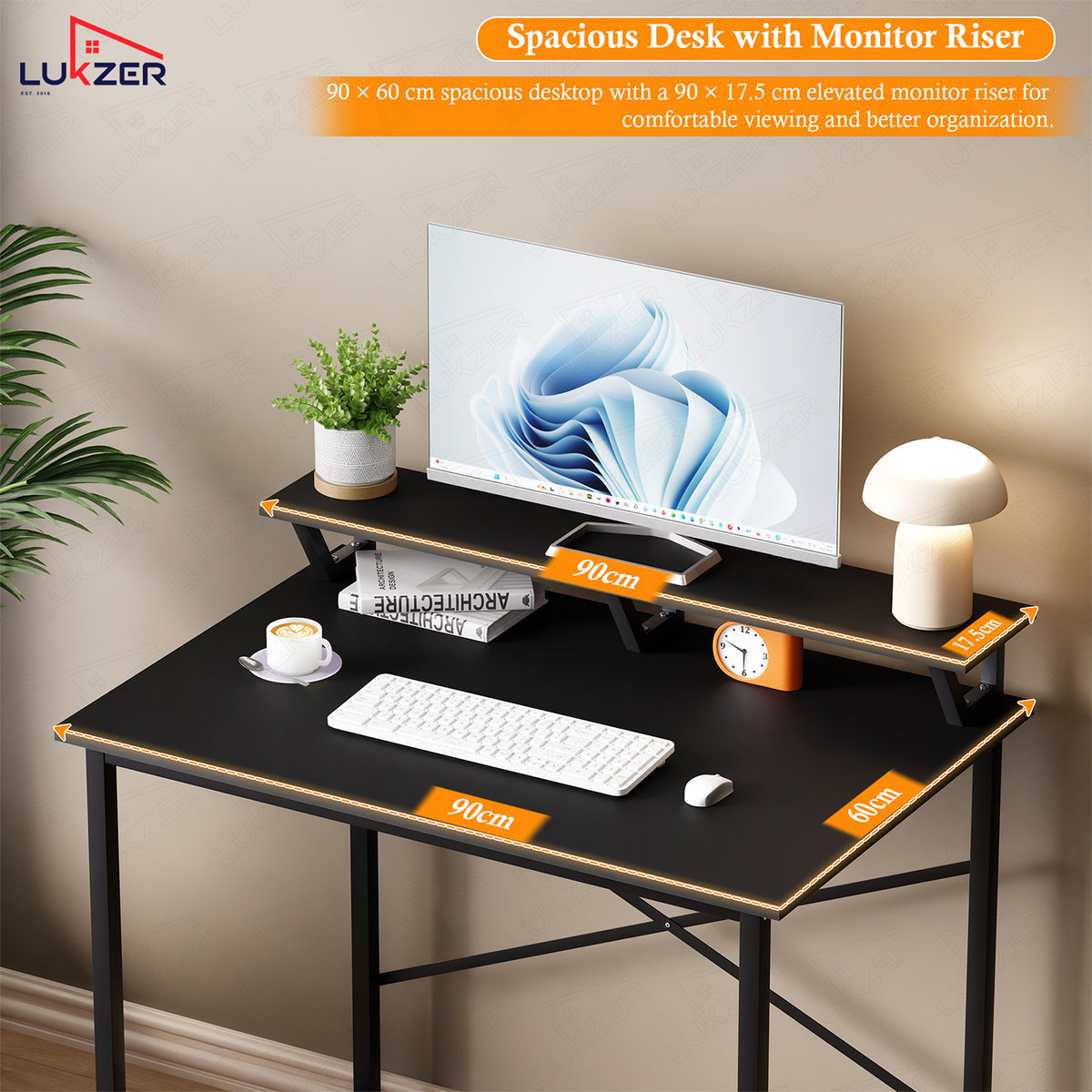 Lukzer X-Support Study Table with Monitor Riser for Home Office (MST-009/Black & Black)
