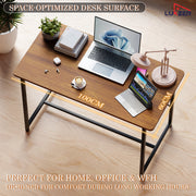 Lukzer Engineered Wood Study Table with X-Support Metal Frame & Adjustable Footpad (MST-009/Black & Oak Brown)