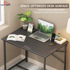 Lukzer X-Support Metal Frame & Engineered Wood Study Table for Home & Office (MST-008) Black &  Black