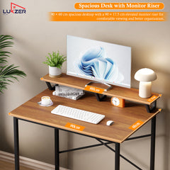 Lukzer X-Support Study Table with Monitor Riser for Home Office (MST-009/Black & Oak Brown)
