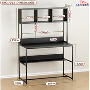 Lukzer Wooden & Metal Study Desk with 3 Storage Shelf & Open Bookshelf for Home (MST-011/Black & Black)