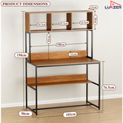 Lukzer Wooden & Metal Study Desk with 3 Storage Shelf & Open Bookshelf for Home (MST-011/Black & Oak Brown)