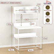 Lukzer Modern Study Table with Open Bookshelf & Hutch (MST-010/White & White)