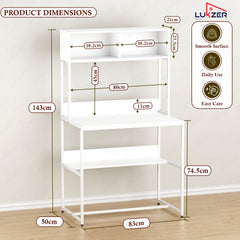 Lukzer Modern Study Table with Open Bookshelf & Hutch (MST-010/White & White)