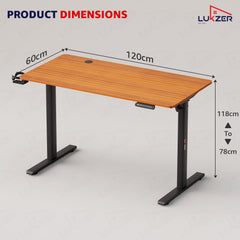 Lukzer Electric Automatic Height Adjustable Sit Stand Desk EST-003 ( Black & Oak Brown ) 3-Years Warranty