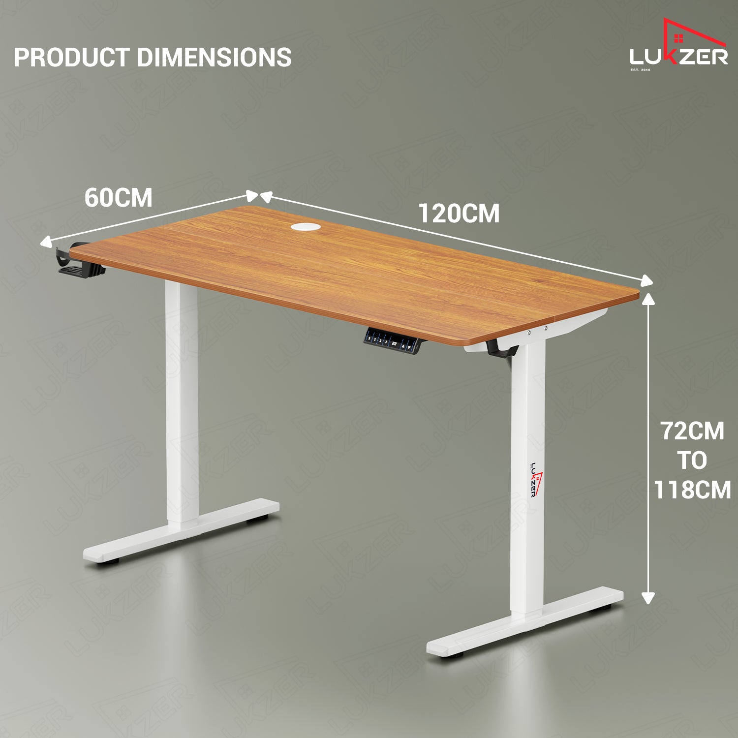 Lukzer Electric Height Adjustable Desk with USB & Type-C Study Table (EST-003/UC-White & Oak Brown) 3-Years Warranty