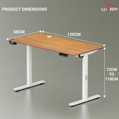 Lukzer Electric Height Adjustable Desk with USB & Type-C Study Table (EST-003/UC-White & Oak Brown) 3-Years Warranty