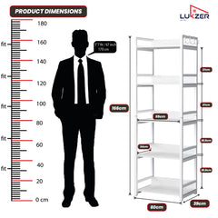 Lukzer 5-Tier Multipurpose Metal & Wood Kitchen Storage Rack (MKR-005/White & White)