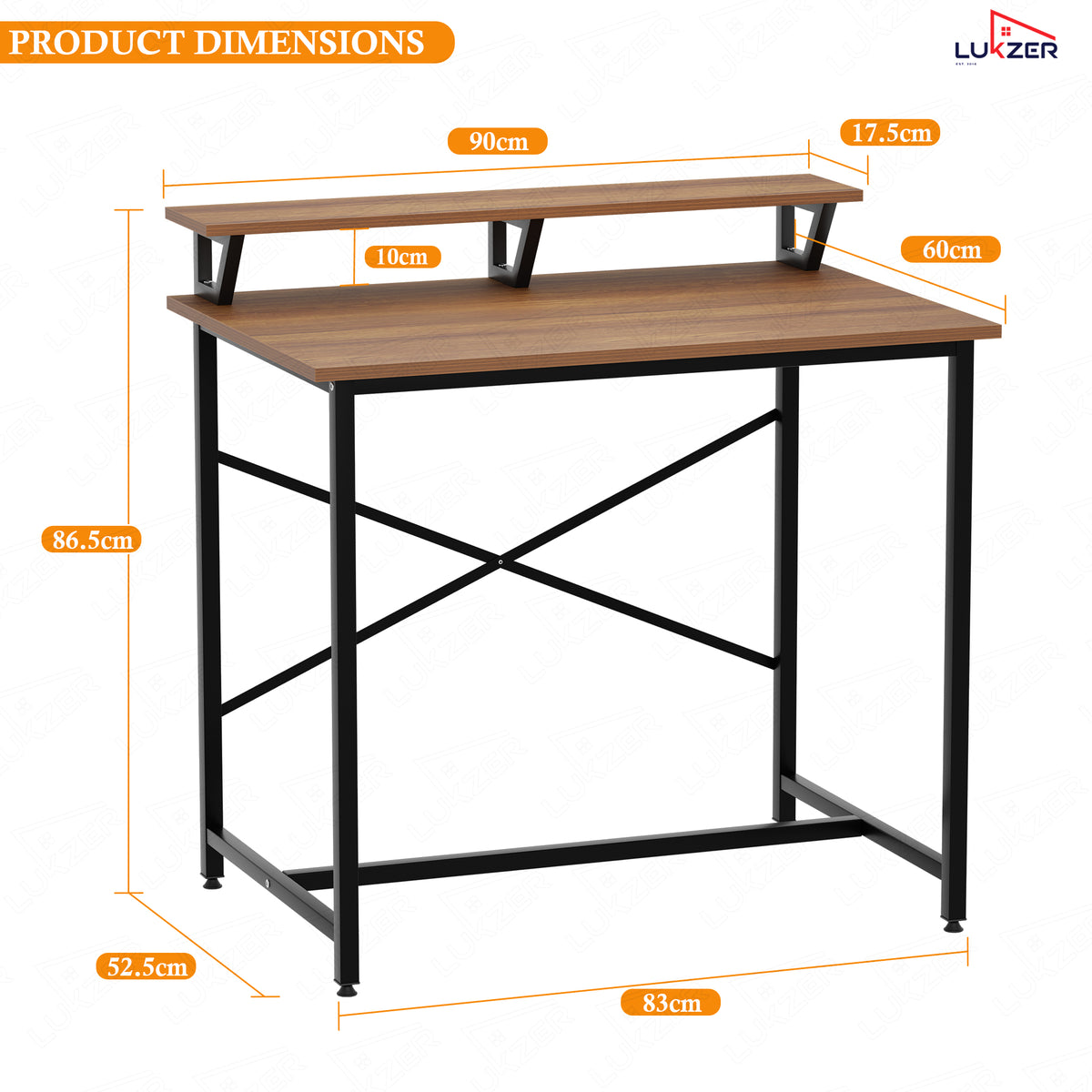 Lukzer X-Support Study Table with Monitor Riser for Home Office (MST-009/Black & Oak Brown)