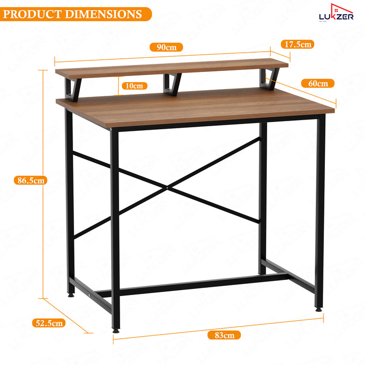 Lukzer X-Support Study Table with Monitor Riser for Home Office (MST-009/Black & Oak Brown)