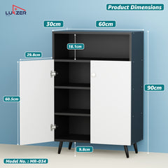 Lukzer Wooden Book Shelf & Storage Cabinet with White Doors (MR-034/Black)