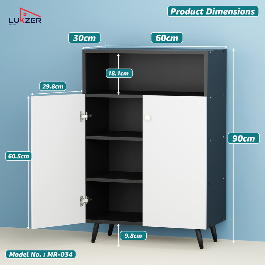 Lukzer Wooden Book Shelf & Storage Cabinet with White Doors (MR-034/Black)