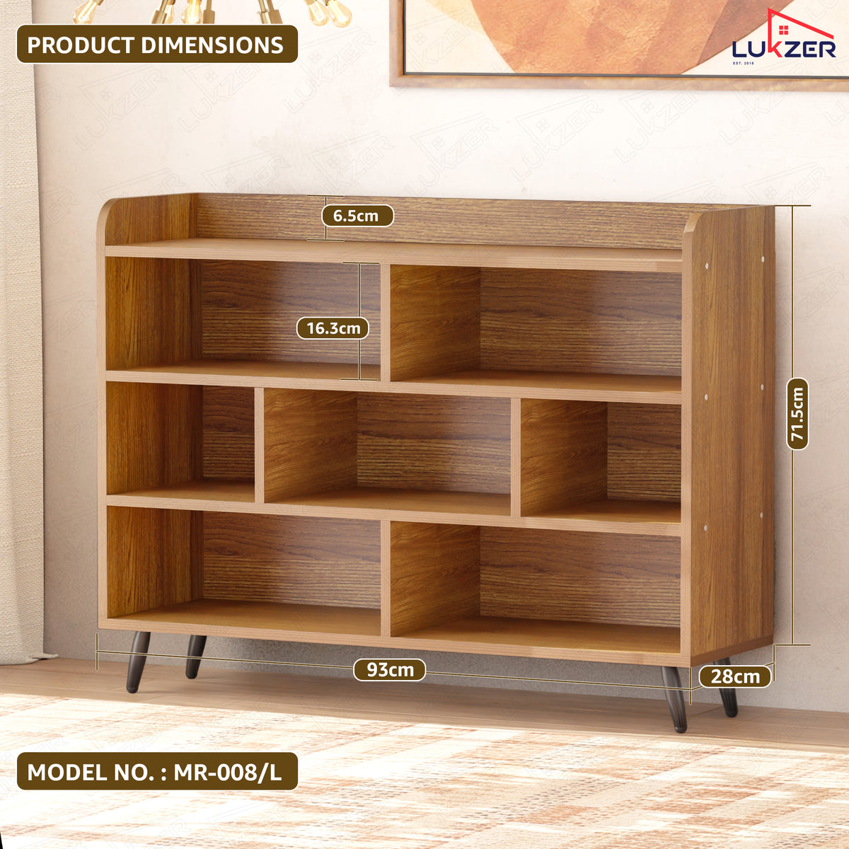 Lukzer 7-Section Engineered Wood Book Shelf with Legs (MR-008L)