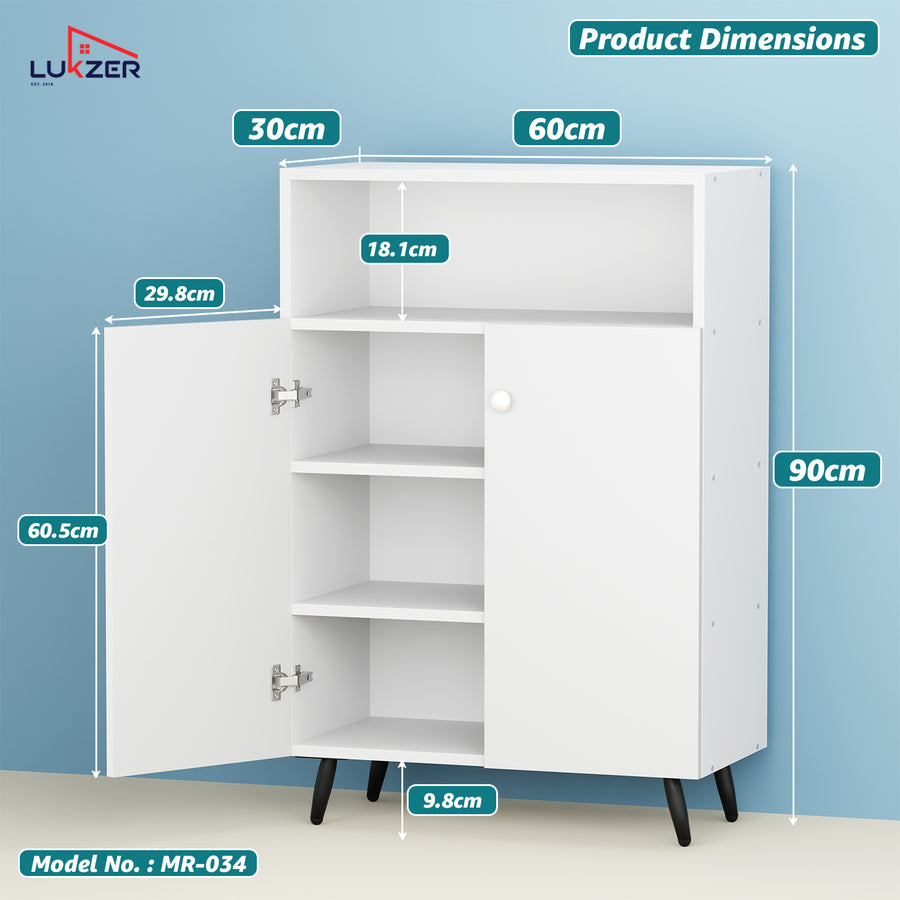 Lukzer Wooden Book Shelf & Storage Cabinet with White Doors (MR-034/White)