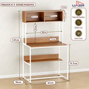 Lukzer Modern Study Table with Open Bookshelf & Hutch (MST-010/White & Oak Brown)