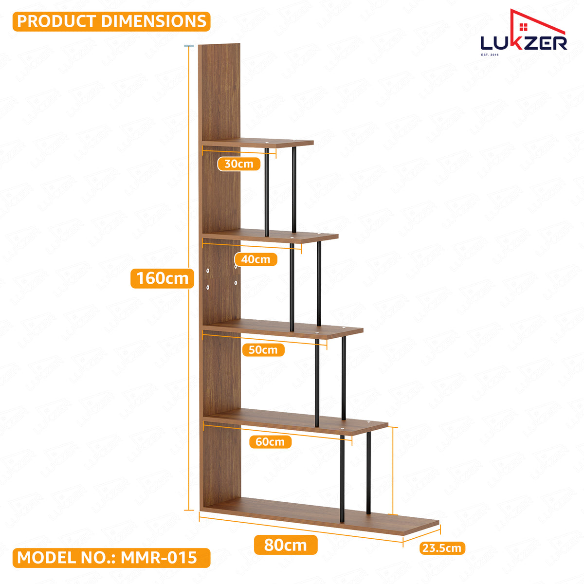 Lukzer 5-Tier Ladder Multipurpose Engineered Wood Book Shelf (MMR-015)