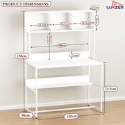 Lukzer Wooden & Metal Study Desk with 3 Storage Shelf & Open Bookshelf for Home (MST-011/White & White)