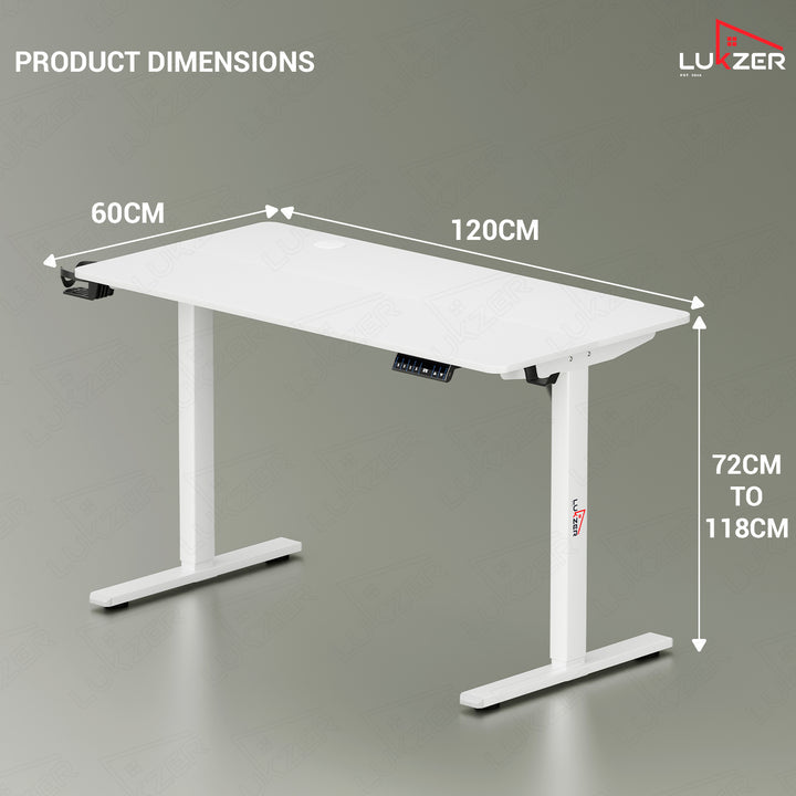 Lukzer Electric Height Adjustable Desk with USB & Type-C Study Table (EST-003/UC-White & White) 3-Years Warranty