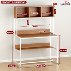 Lukzer Wooden & Metal Study Desk with 3 Storage Shelf & Open Bookshelf for Home (MST-011/White & Oak Brown)
