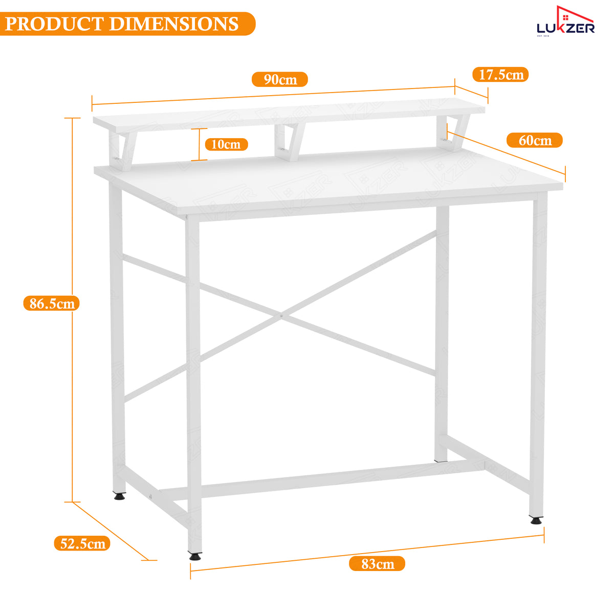 Lukzer X-Support Study Table with Monitor Riser for Home Office (MST-009/White & White)