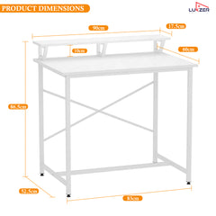 Lukzer X-Support Study Table with Monitor Riser for Home Office (MST-009/White & White)
