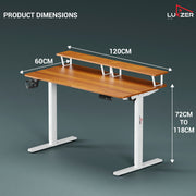 Lukzer Electric Height Adjustable Desk with Monitor Riser USB & Type-C Sit-Stand Table (EST-004/White & Oak Brown)