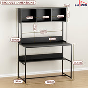 Lukzer Wooden & Metal Study Desk with 3 Storage Shelf & Open Bookshelf for Home (MST-011/Black & Black)