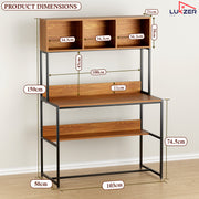 Lukzer Wooden & Metal Study Desk with 3 Storage Shelf & Open Bookshelf for Home (MST-011/Black & Oak Brown)