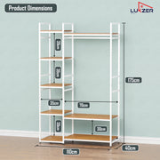 Lukzer Heavy Duty Garment Rack with 8 Shelves & Hanging Rod (MMR-004/White & Oak Brown)
