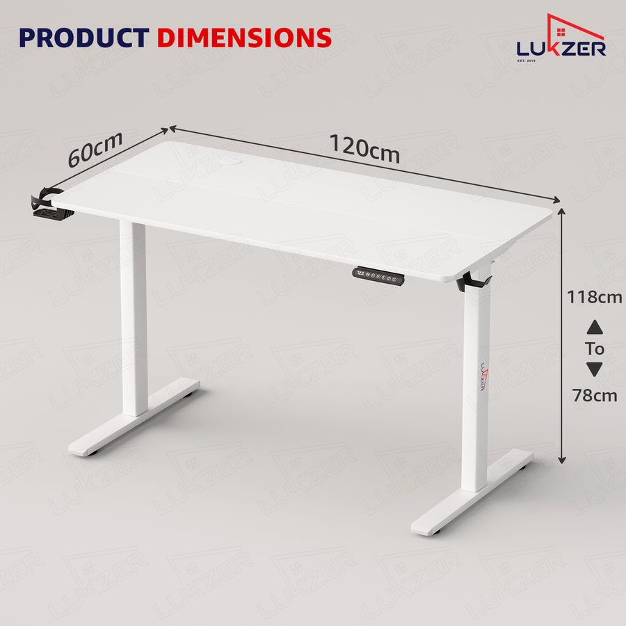 Lukzer Electric Automatic Height Adjustable Sit Stand Desk EST-003 ( White & White ) 3-Years Warranty