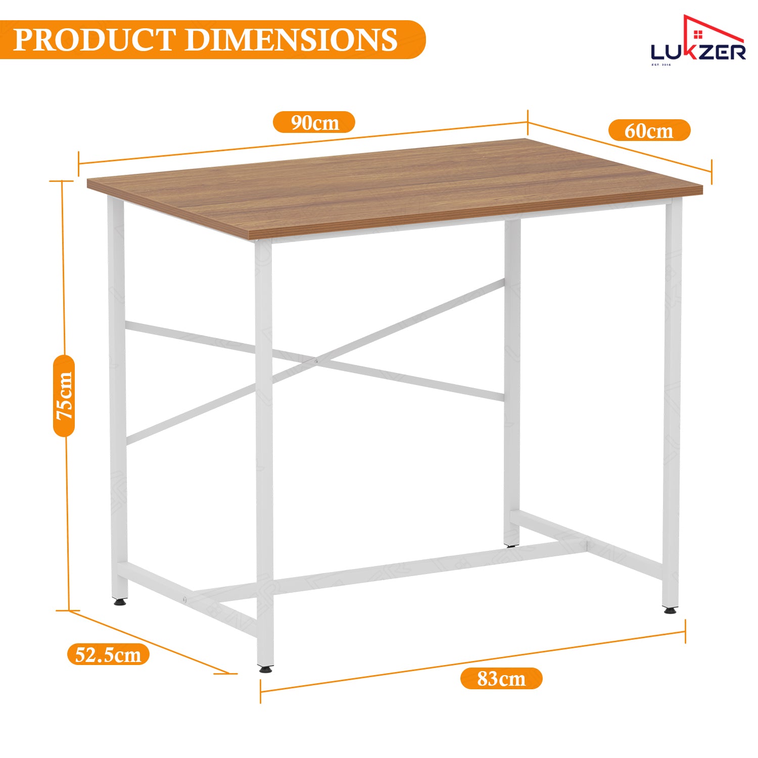 Lukzer X-Support Metal Frame & Engineered Wood Study Table for Home & Office (MST-008) white &  Oak Brown