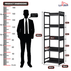 Lukzer 5-Tier Multipurpose Metal & Wood Kitchen Storage Rack (MKR-005/Black & Black)