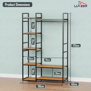 Lukzer Heavy Duty Garment Rack with 8 Shelves & Hanging Rod (MMR-004/Black & Oak Brown)