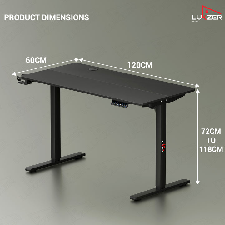 Lukzer Electric Height Adjustable Desk with USB & Type-C Study Table (EST-003/UC-Black & Black) 3-Years Warranty