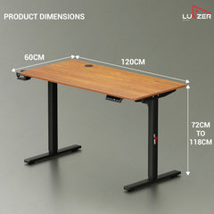 Lukzer Electric Height Adjustable Desk with USB & Type-C Study Table (EST-003/UC-Black & Oak Brown) 3-Years Warranty