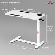 Lukzer Adjustable Overbed Study Table with Tilt Top, Cupholder & Wheels (MST-003/White & White)